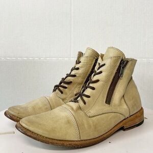 Bed Stu Womens 7M Genuine Leather Cobbler‎ Series Bonnie Boot Ecru Zip Lace Up